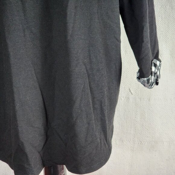 Apt. 9 Black w/Black Check Layer Roll Sleeves Poly Rayon Span Pull Over Top L - Picture 12 of 16